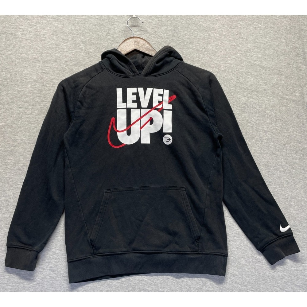 3 Brand by Nike Hoodie Boys L (12-13) Black Graphic Print Level Up Swoosh Logo